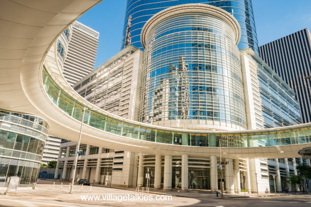 In Houston, United States the Chevron Building has an elevated pedestrian walkway that crosses around the street.